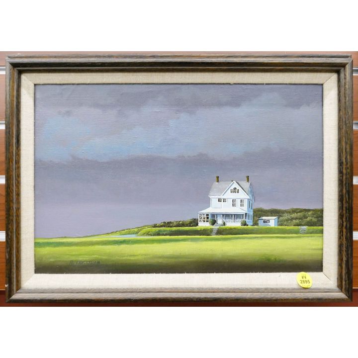 Richard Engstrom 'Commander's Residence' Fort Casey Oil on Canvas Framed- 13x17''
