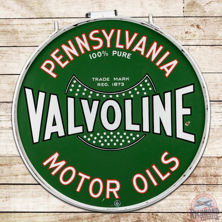 Valvoline Pennsylvania Motor Oils 30" Double Sided Porcelain Sign w/ Ring