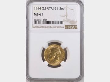 1914 GEORGE V LONDON MINT GOLD SOVEREIGN MS61