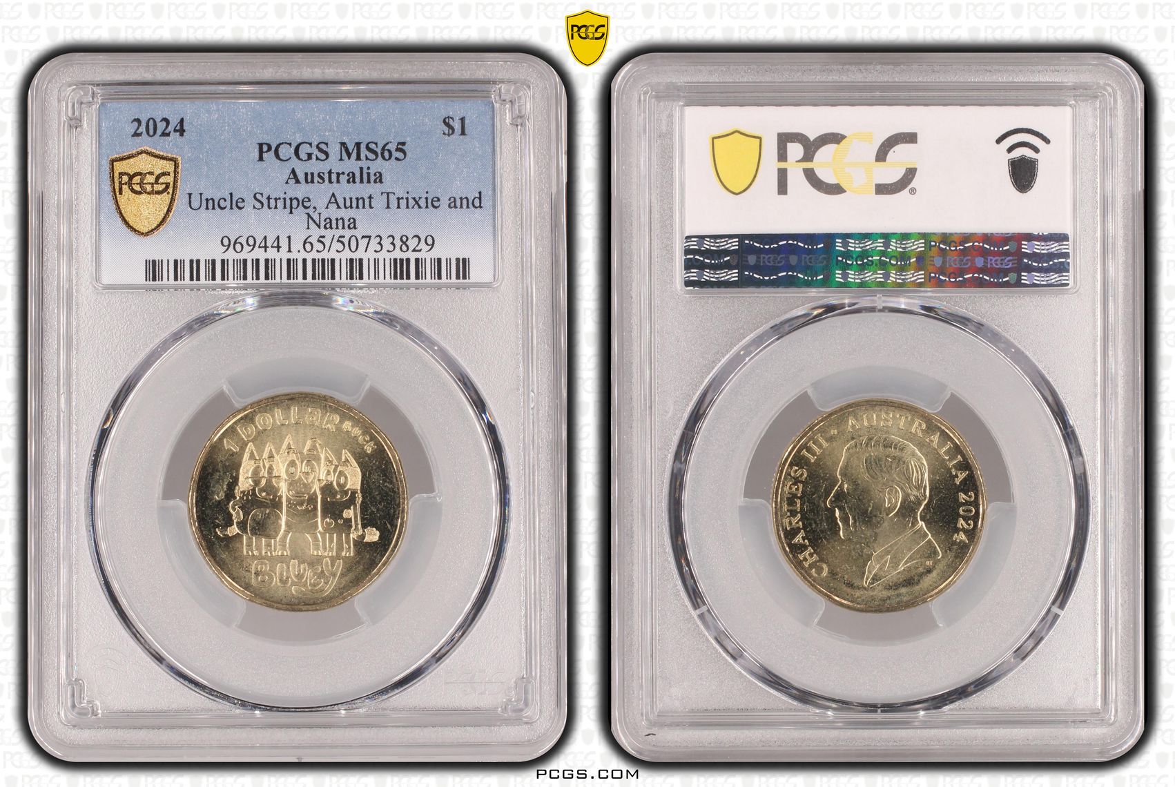 Uncle Stripe, Aunt Trixie and Nana , One Dollar, 2024, PCGS MS65