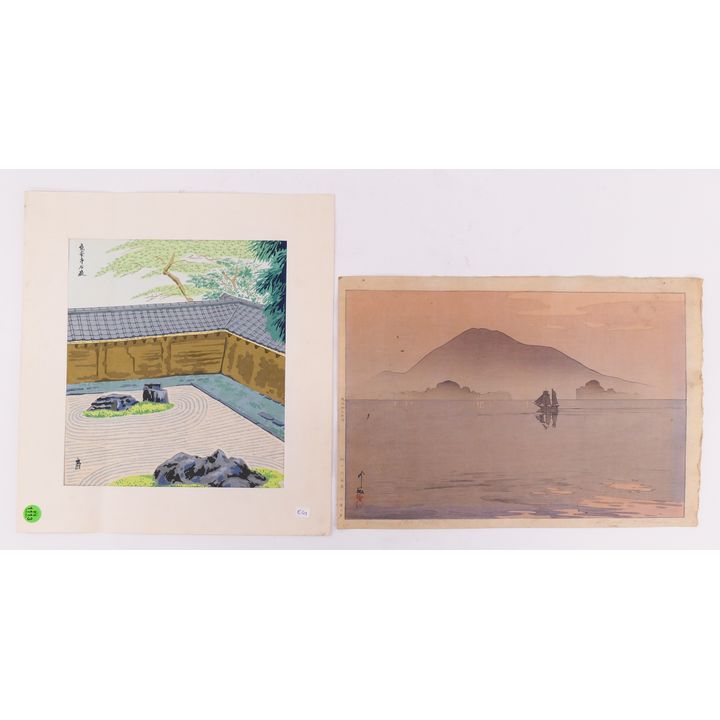 2pc Japanese Woodblock Prints- Hiroshi Yoshida Etc- 11x16'' largest