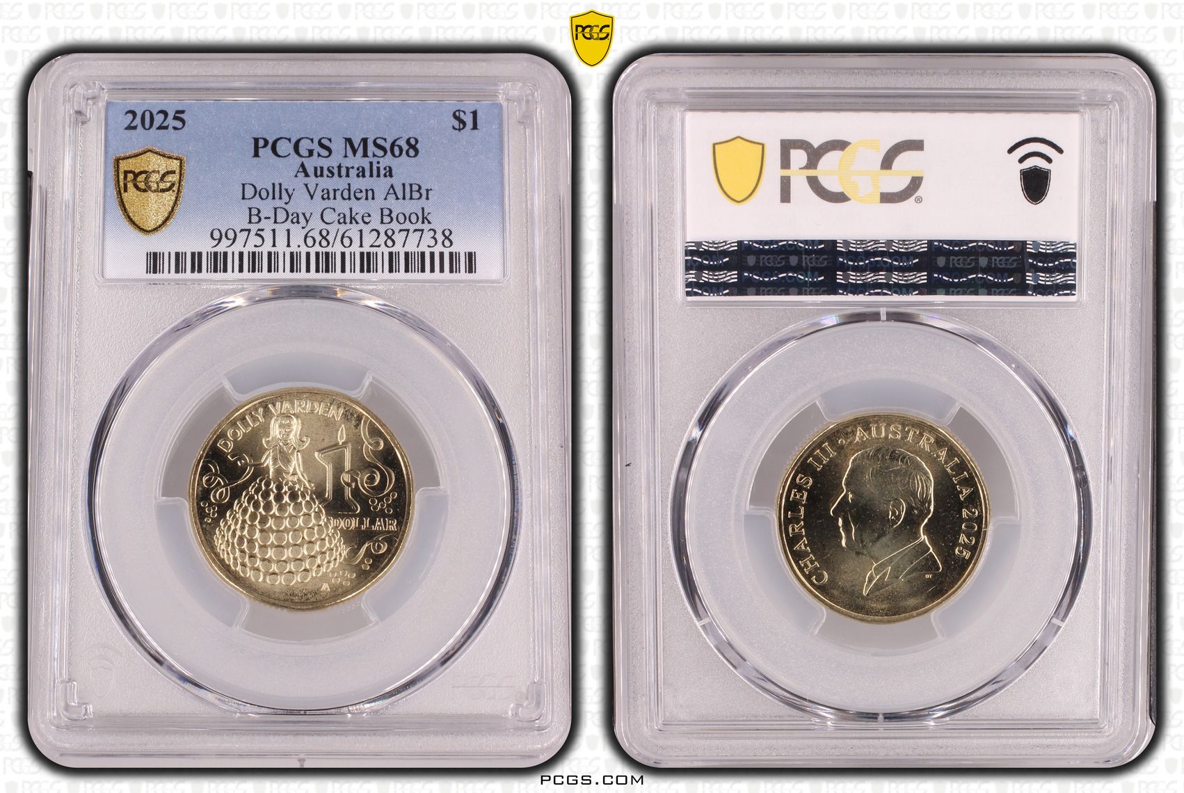 Dolly Varden AlBr B-Day Cake Book, POP 2/0, One Dollar, 2025, PCGS MS68