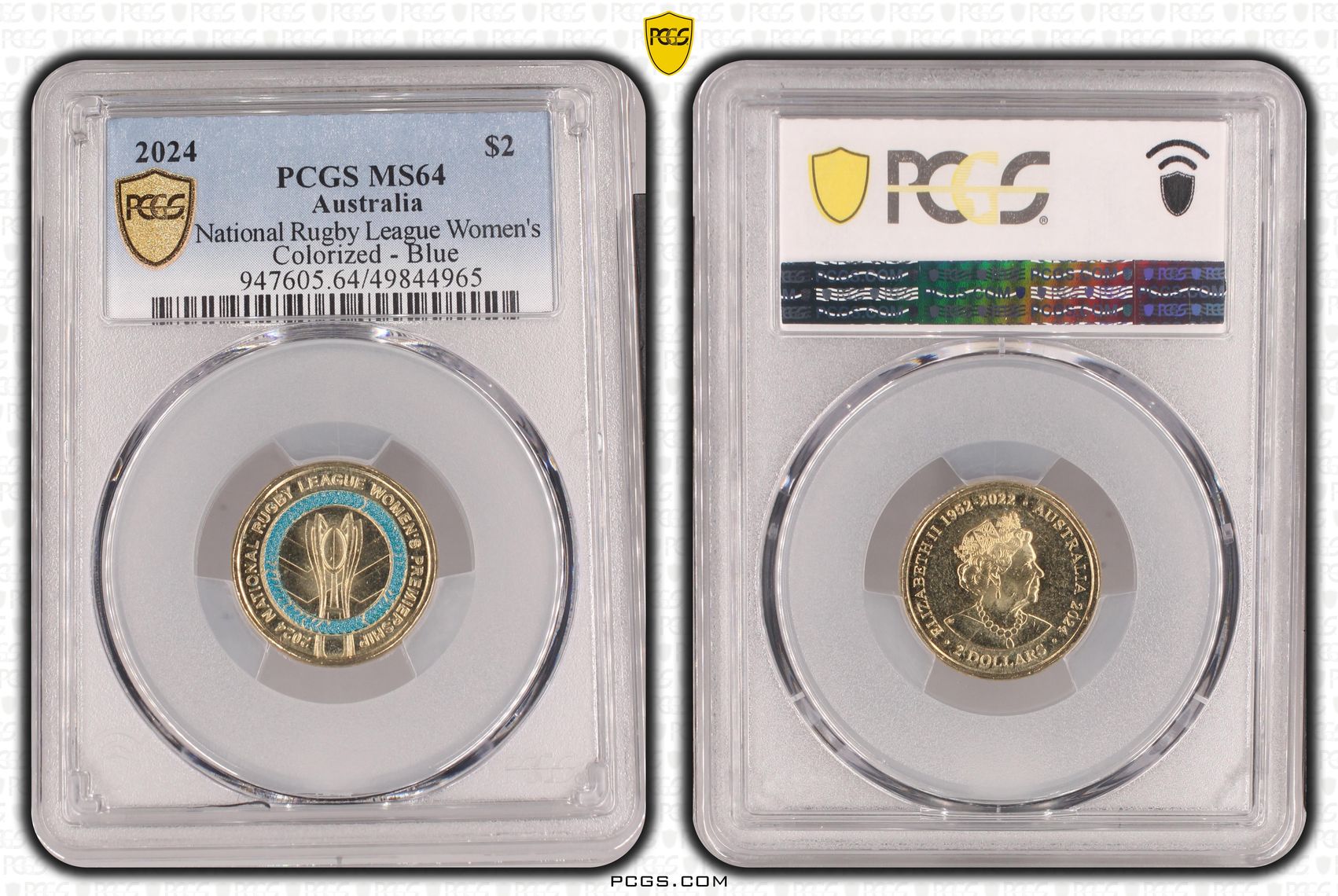 National Rugby League Women's Colourised - Blue, Two Dollar, 2024, PCGS MS64