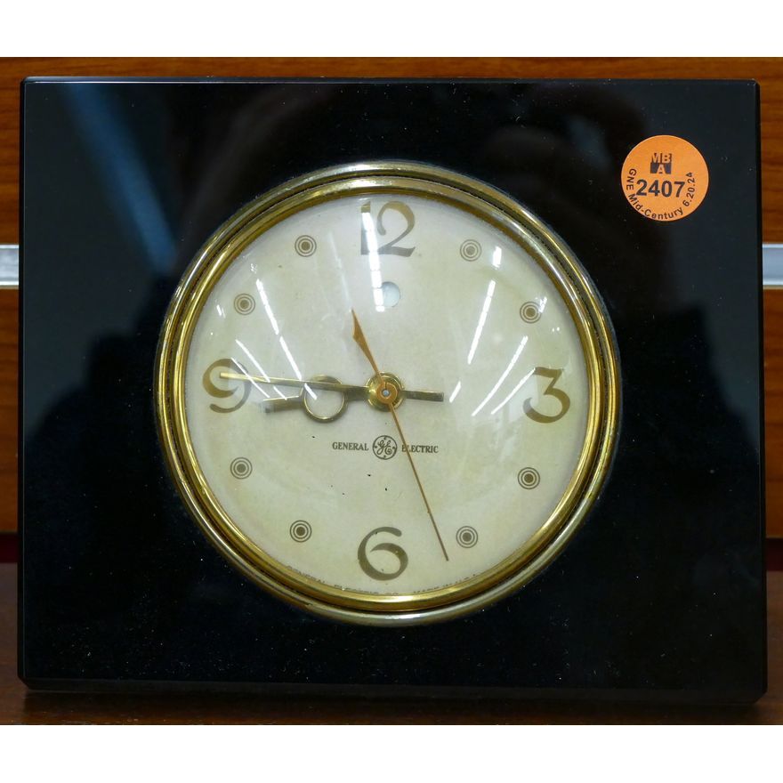 Art Deco General Electric Black Glass Desk Clock 6''x6.5''