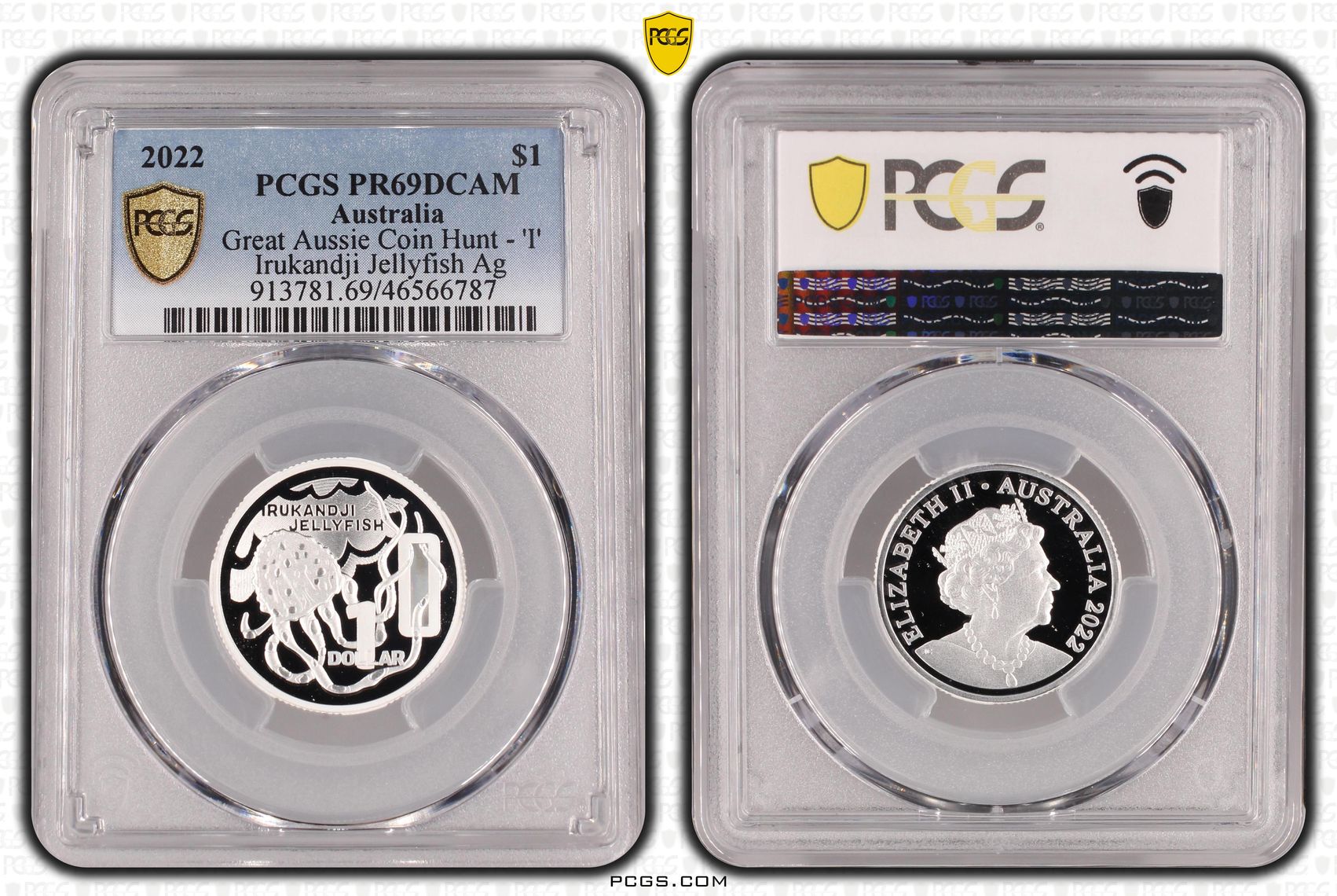 Great Aussie Coin Hunt - 'I' Irukandji Jellyfish Silver, One Dollar, 2022, PCGS PR69DCAM