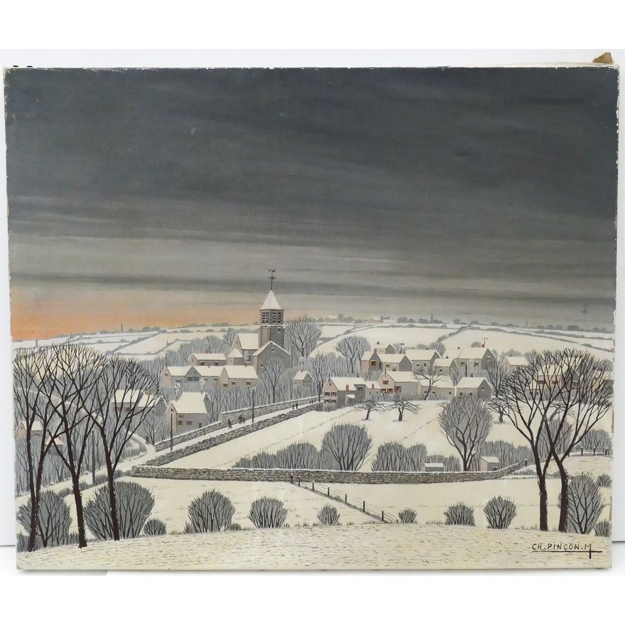 Charles Lucien Pincon (1902-1973 French) Winter Town Scene Oil