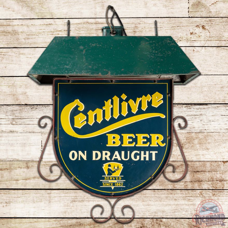 Centlivre Beer on Draught DS Tin Sign w/ Frame & Hood Fort Wayne Indiana