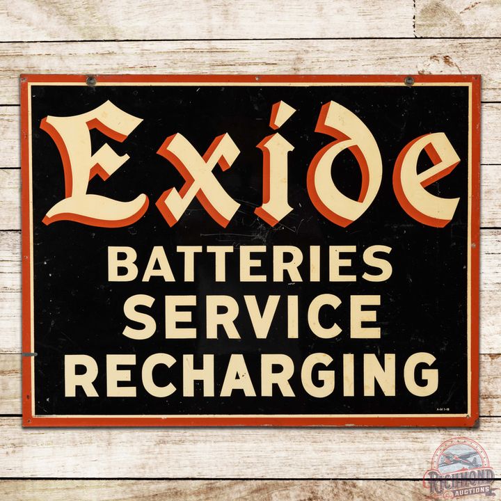 1948 Exide Batteries Service Recharging Double Sided Tin Sign