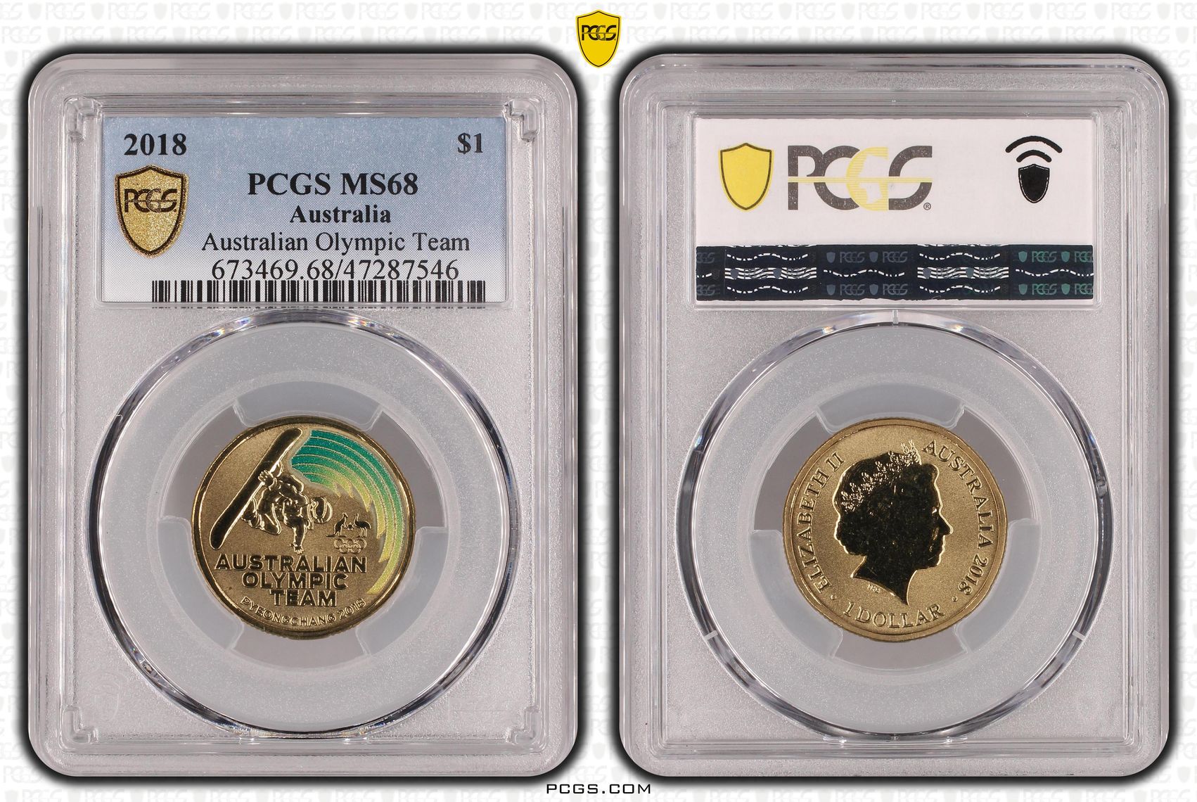 388 · Elizabeth II, Australian Olympic Team, One Dollar, 2018, PCGS MS68