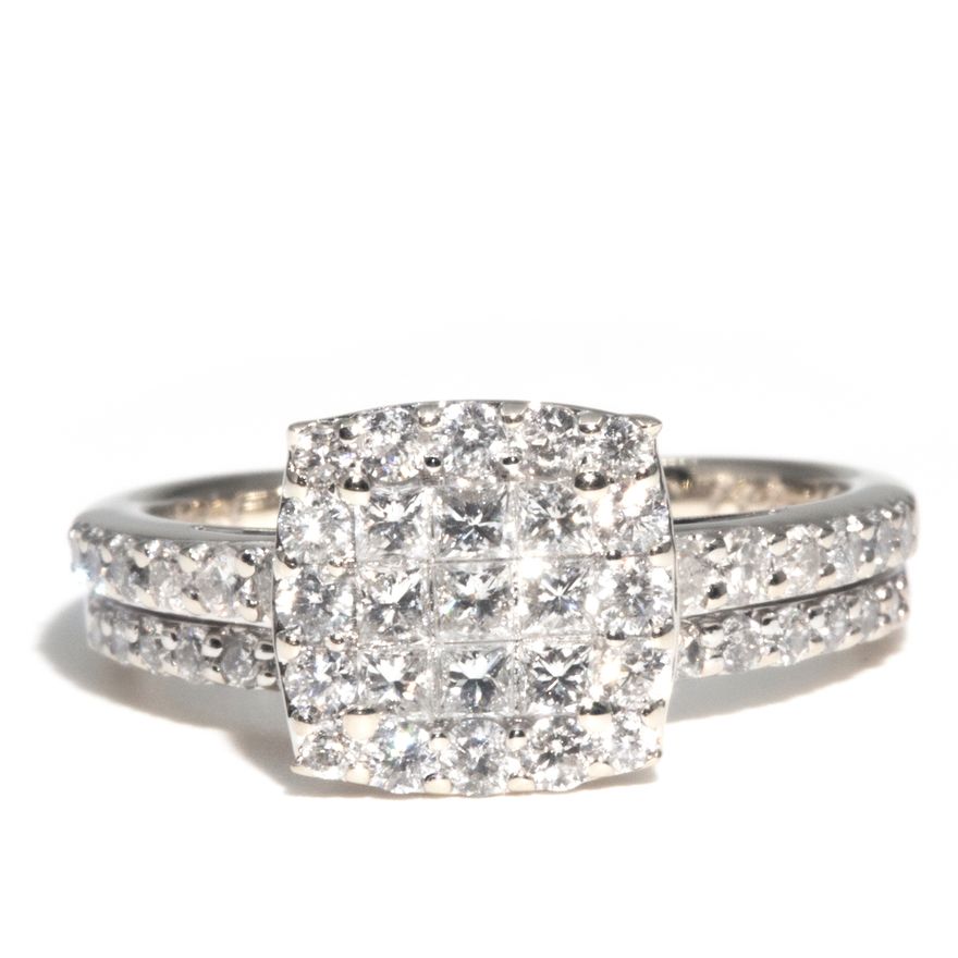 9 Carat Gold Cluster Ring With Diamond Wedding Band