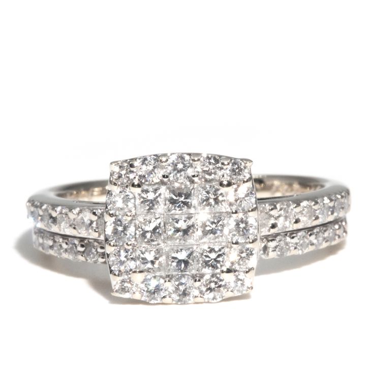 9 Carat Gold Cluster Ring With Diamond Wedding Band