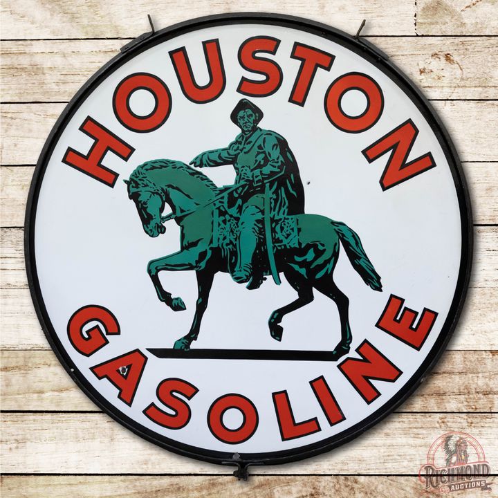 Rare 48" Houston Gasoline Double Sided Porcelain Sign & Ring
