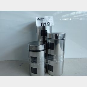 DECADENT 3 PIECE GLASS CANISTER SET WITH SQUARE WINDOWS - FOOD STORAGE -