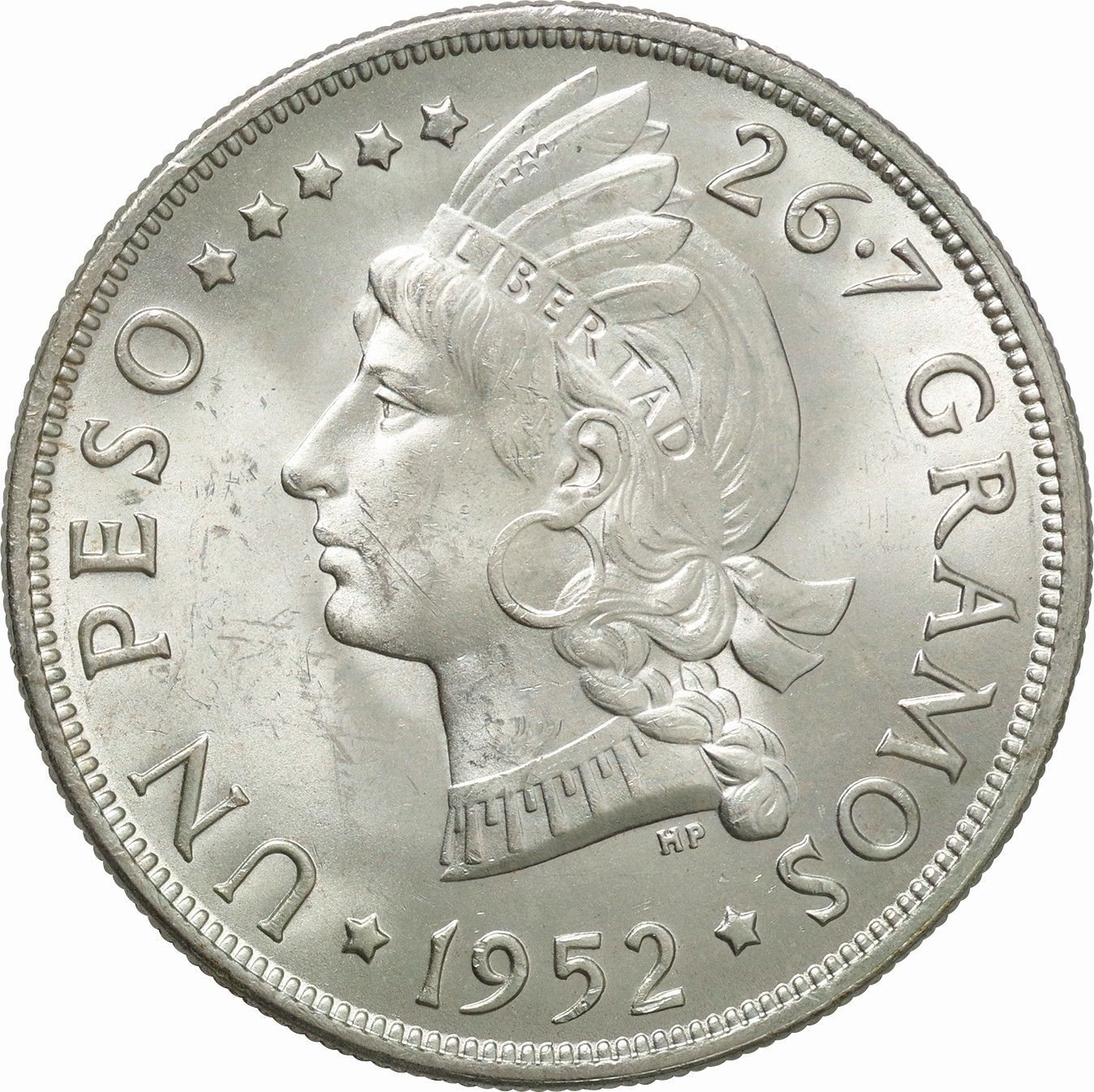 ドミニカ共和国-Dominican Republic. 未使用. UNC. Silver. 1ペソ(Peso 