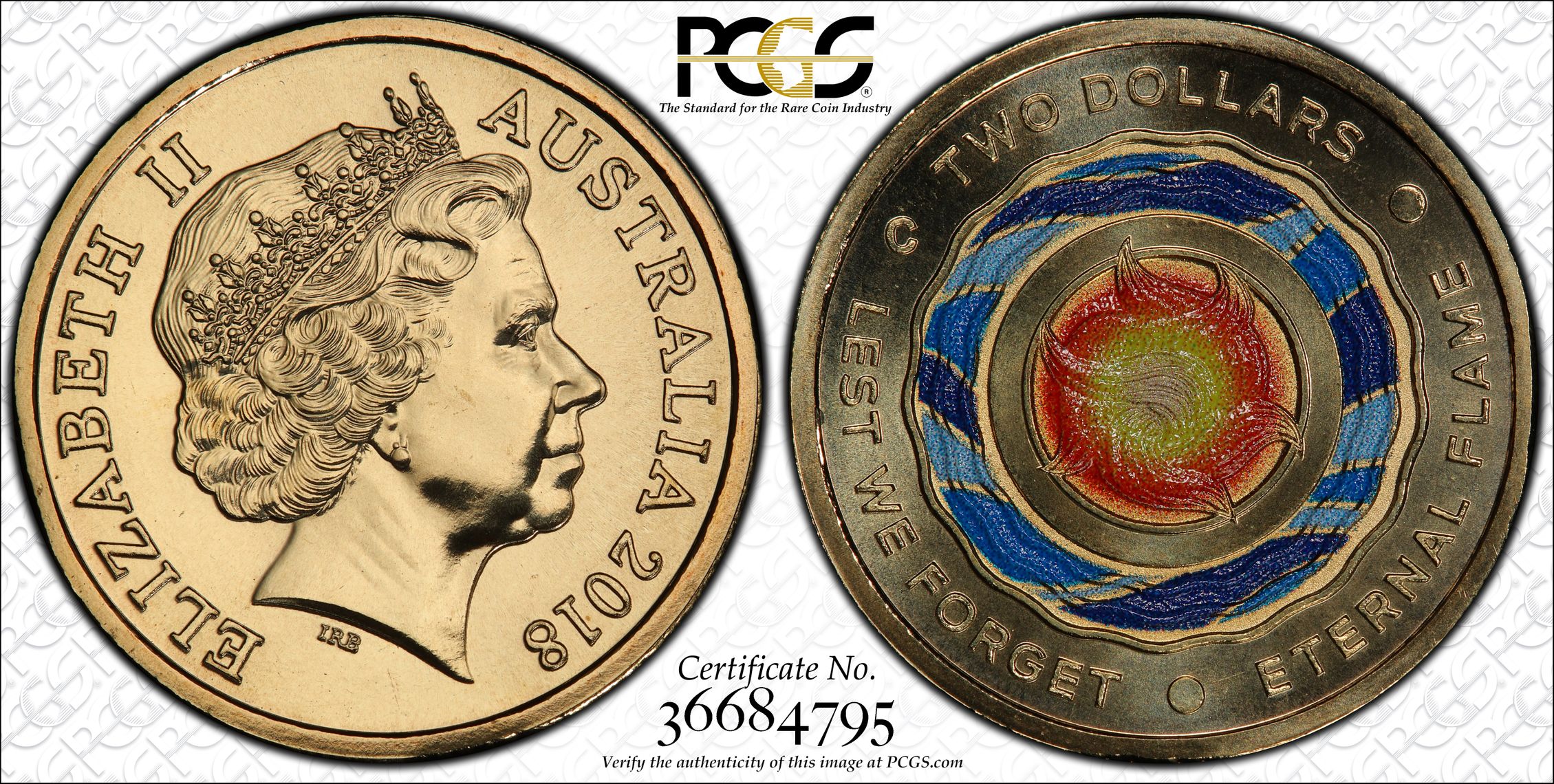 2018-C Australia Two Dollar, $2 Lest We Forget - Eternal Flame PCGS - MS68 -795