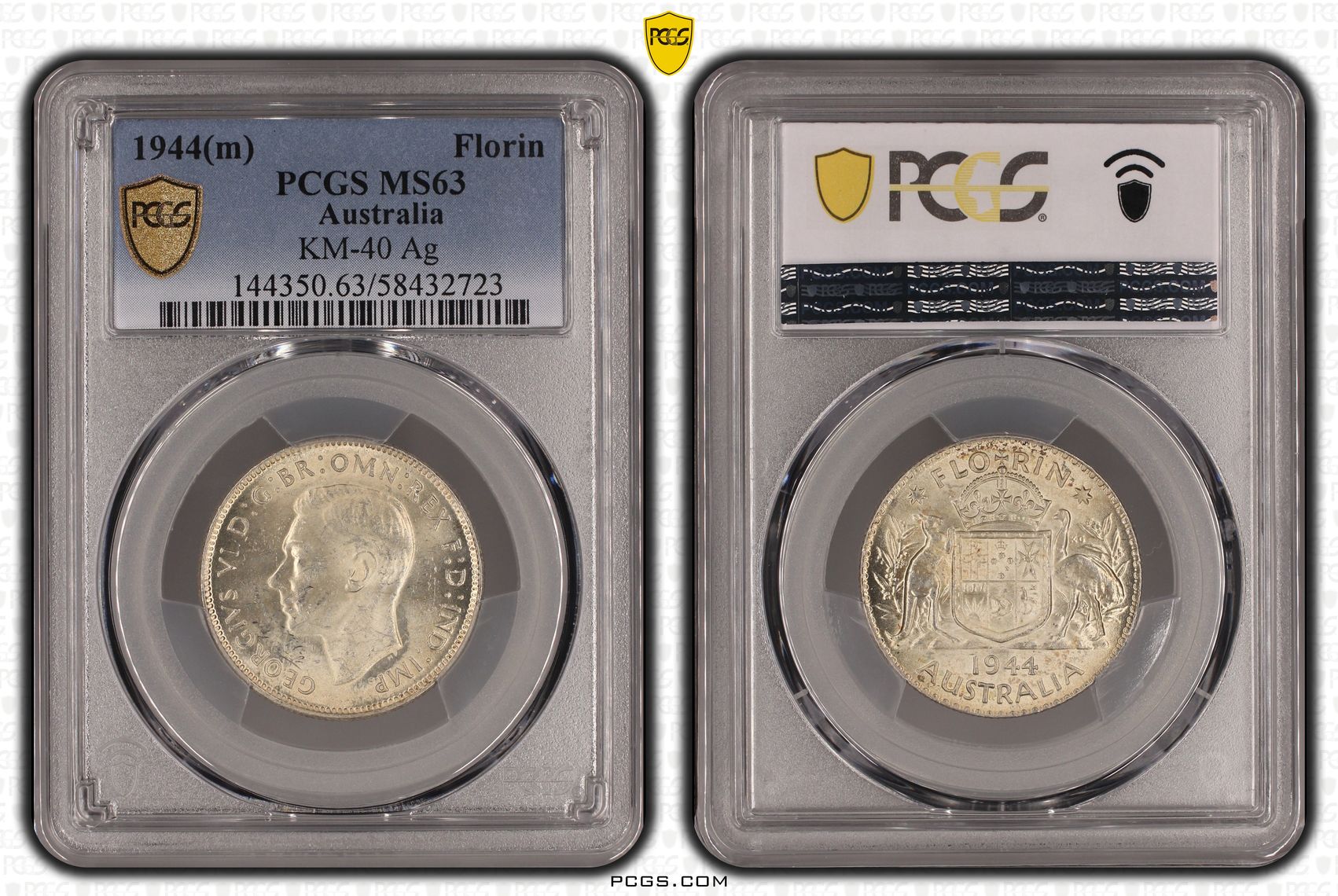 George VI, Florin, 1944, PCGS MS63