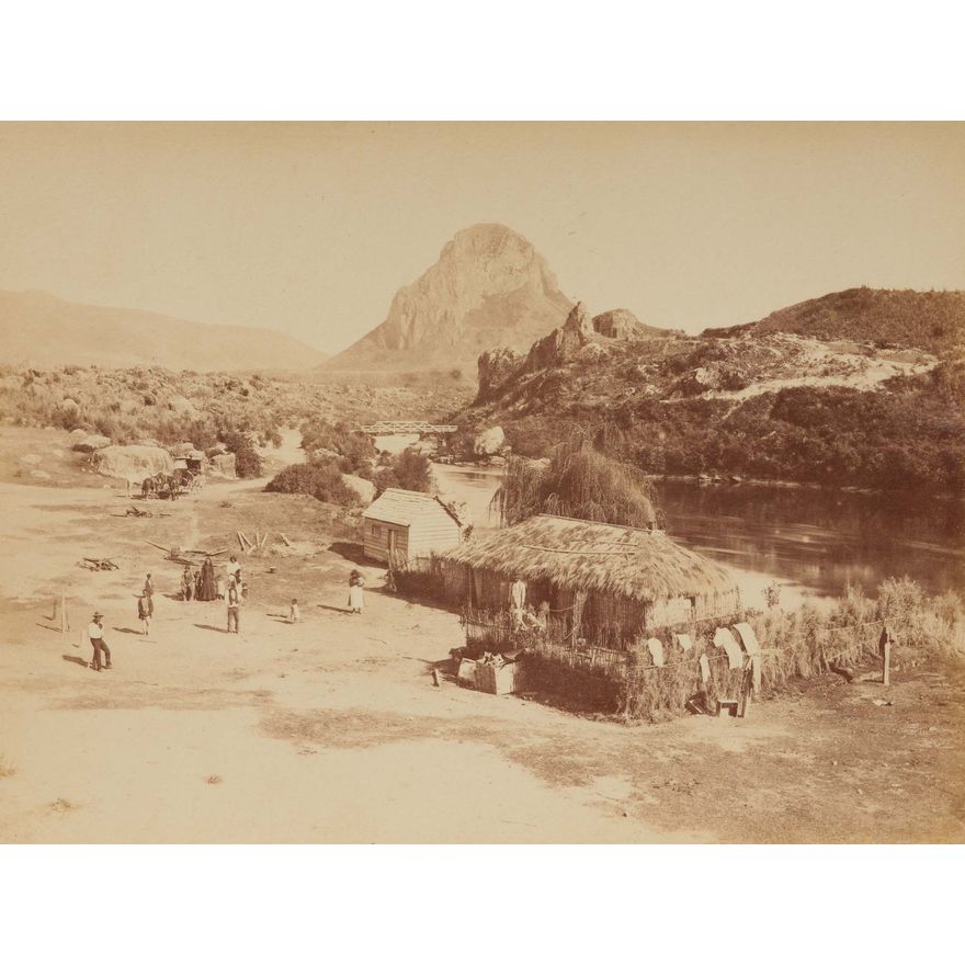 Frank Coxhead 'Ātiamuri village with view of Mount Pohaturoa'