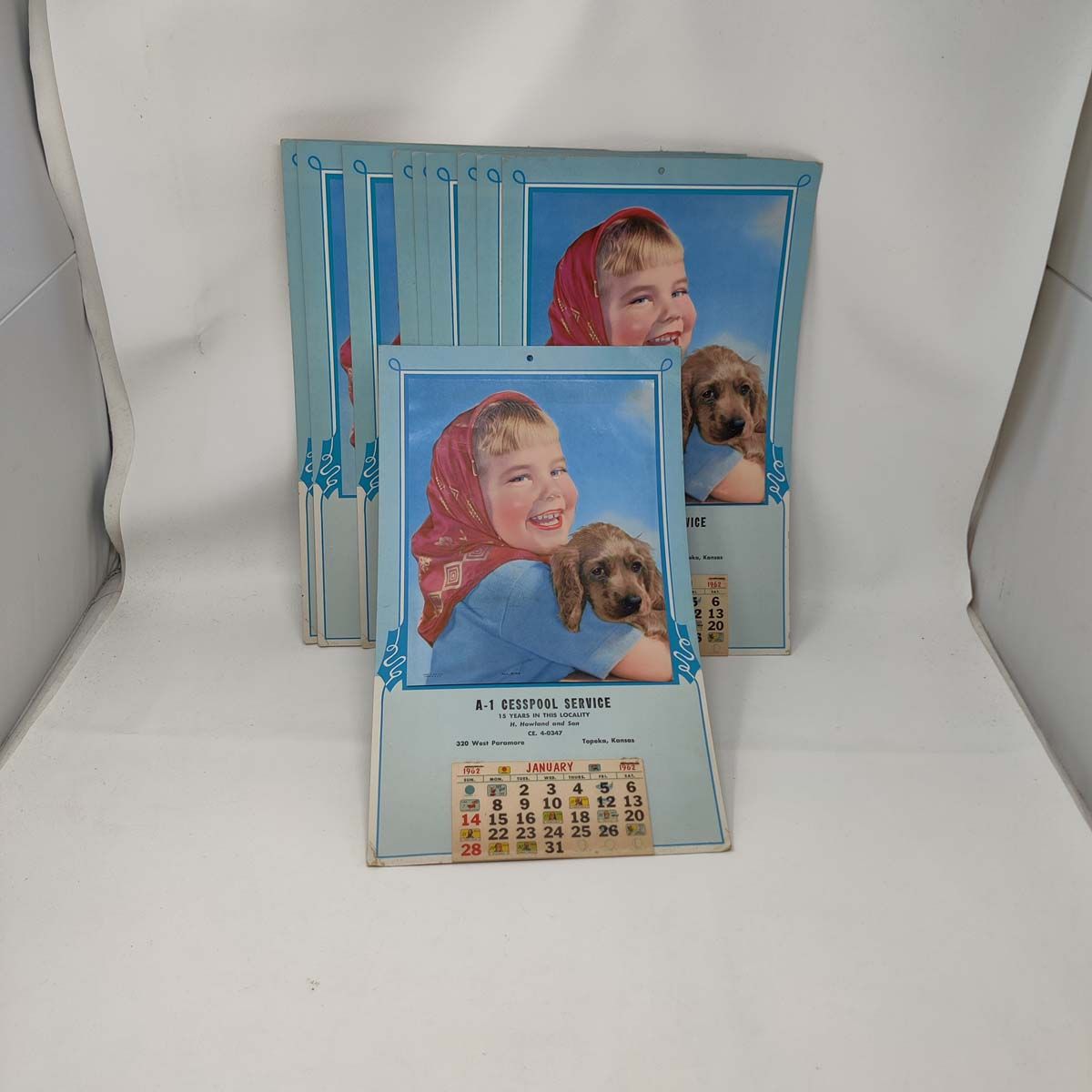 1962 Girl and Puppy Calendar A-1 Cesspool Service Topeka, KS Bundle of 10 |  Armstrong Family Estate Services