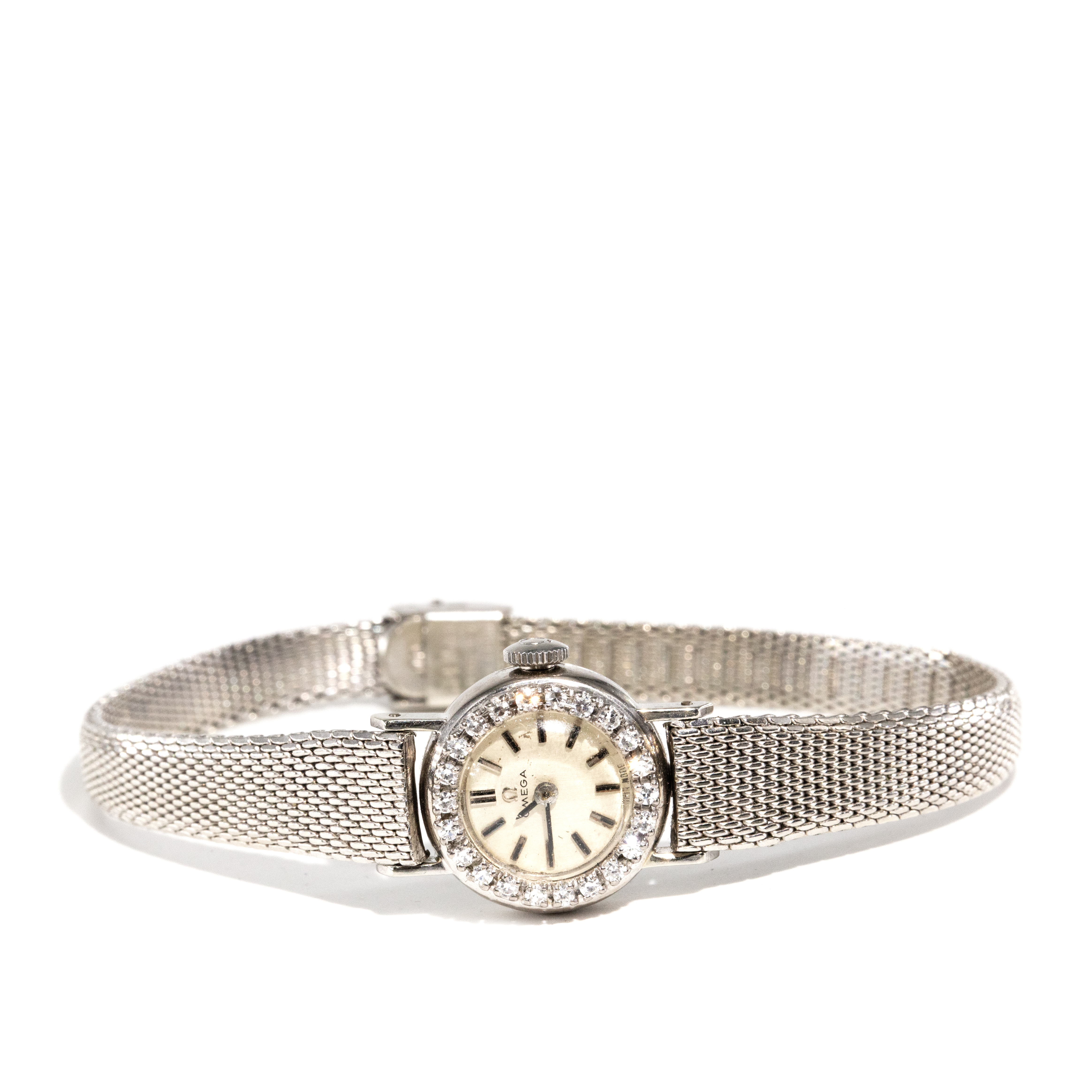 237 · Omega Ladies Diamond 10K White Gold Watch, Circa 1960s