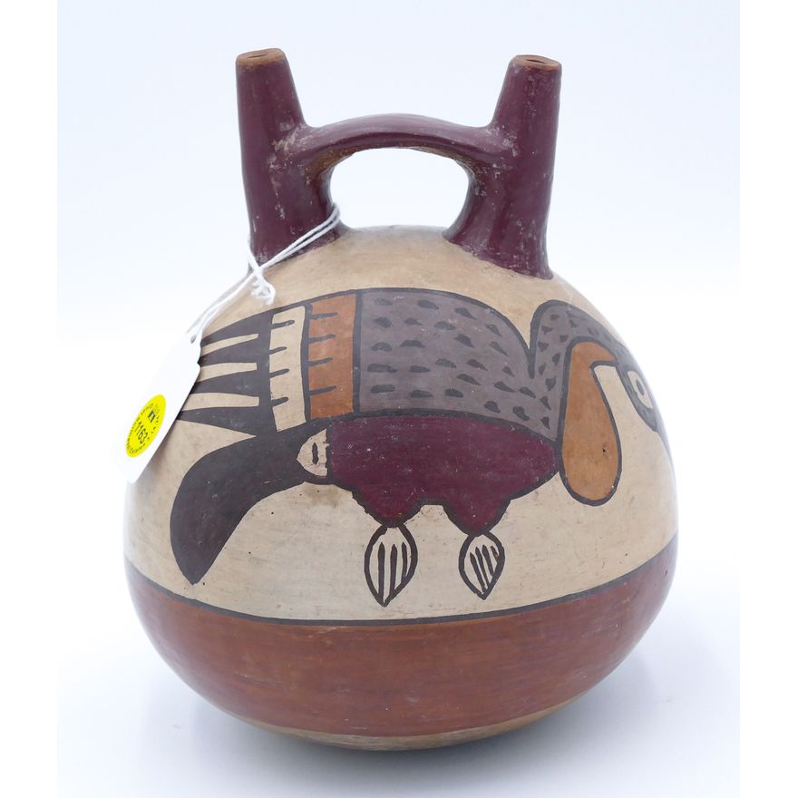 Pre Columbian Nazca Decorated Bird Stirrup Vessel 7.5''