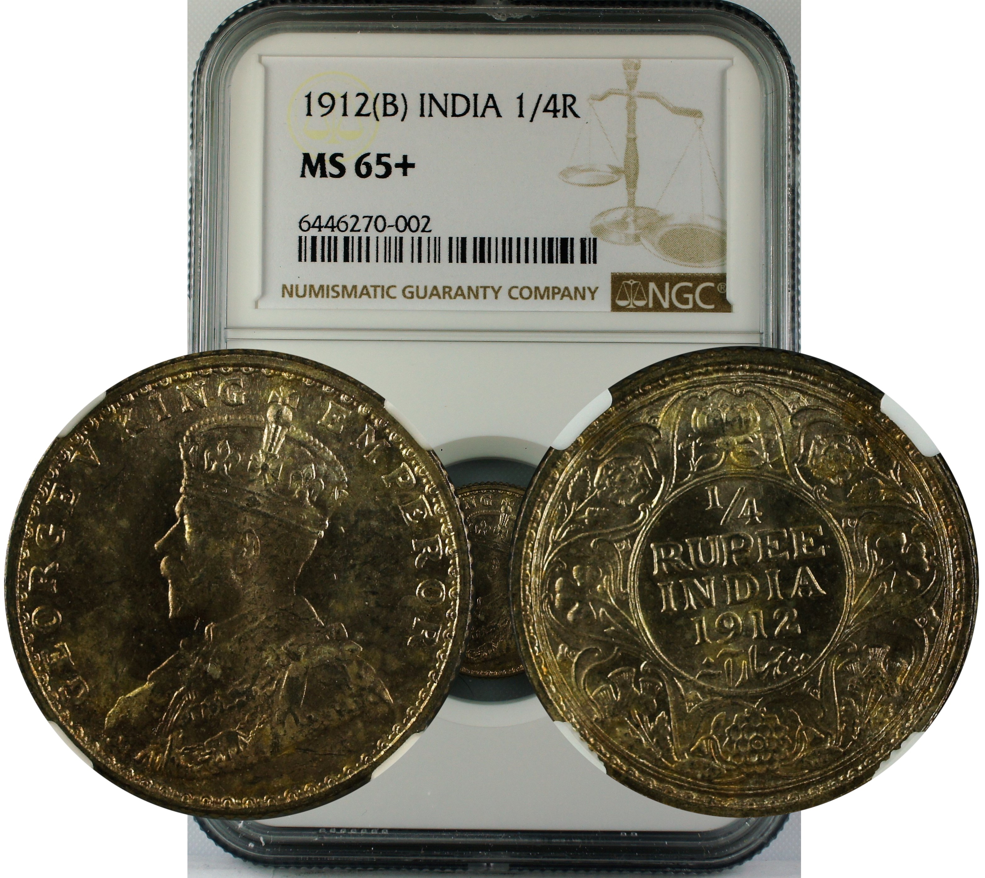 1912 B INDIA 1/4 RUPEE MS65+