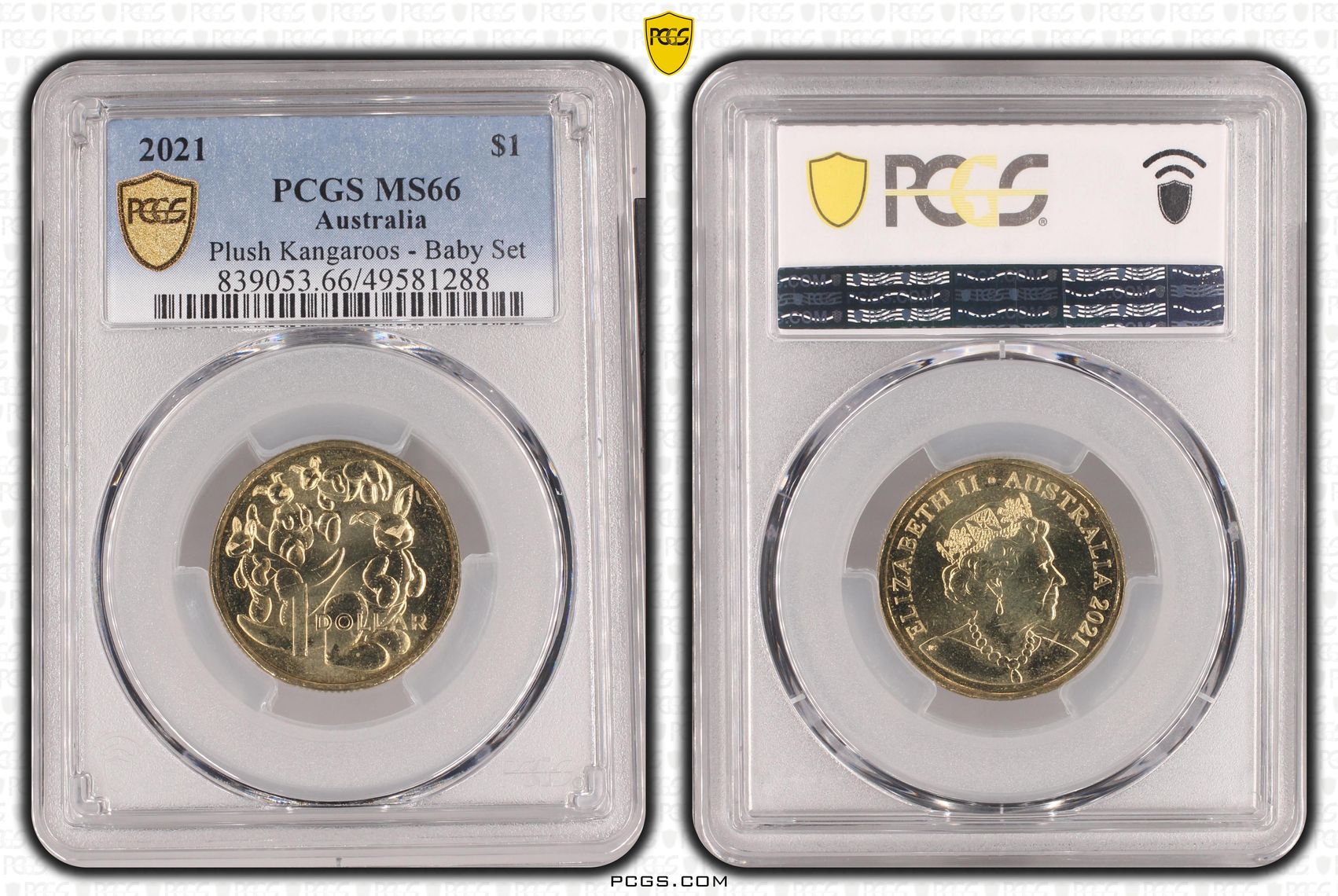 273 · Elizabeth II, Plush Kangaroos - Baby Set , One Dollar, 2021, PCGS MS66