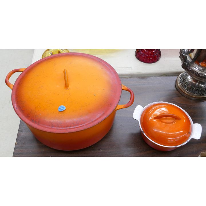 2pc Descoware Vintage Orange Cast Iron Pots