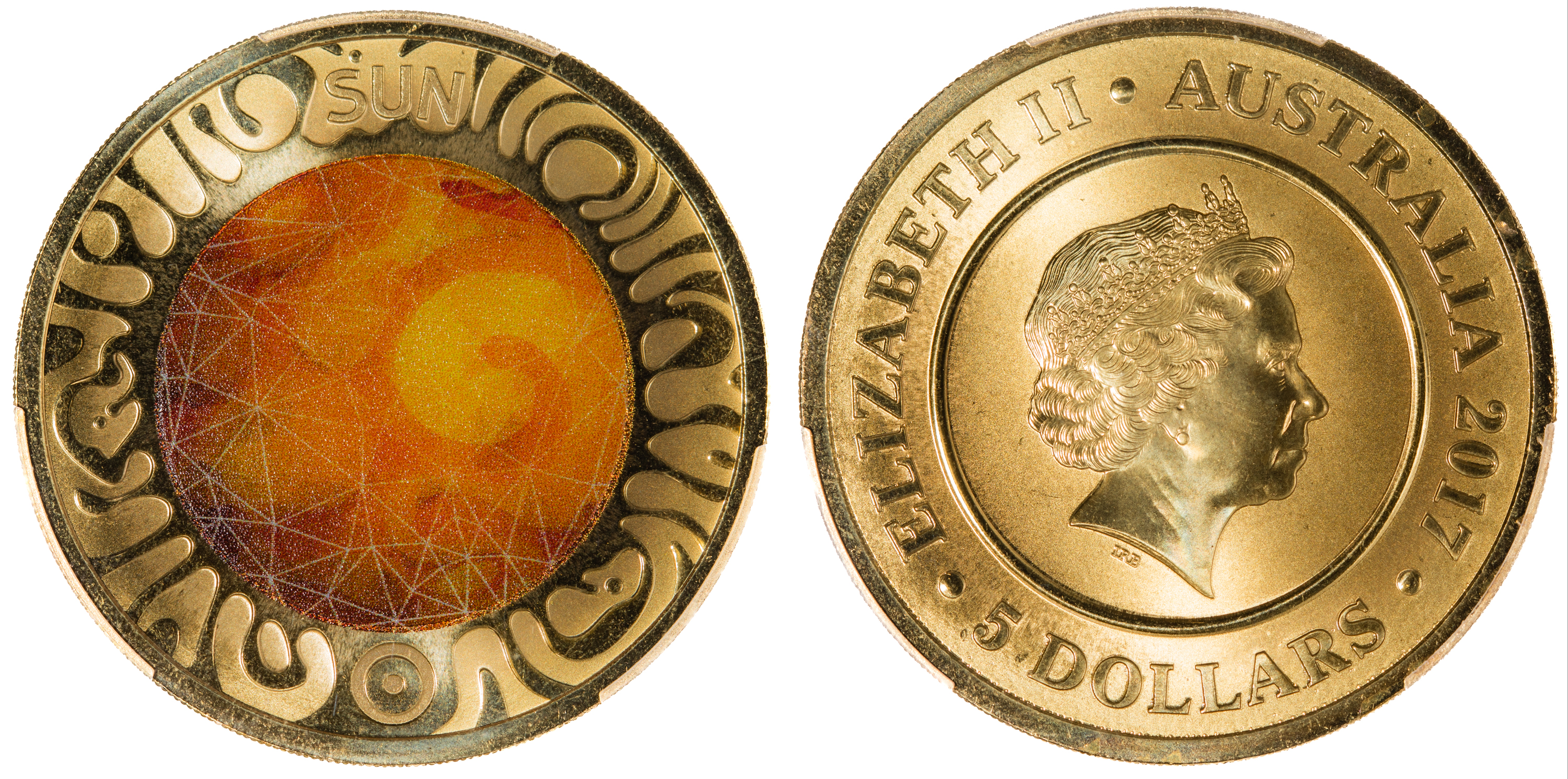 Elizabeth II, Planetary Coins - Sun, Five Dollars, 2017, PCGS MS 69