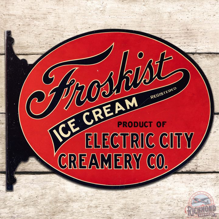 Froskist Ice Cream "Electric City Creamery Co." DS Tin Flange Sign