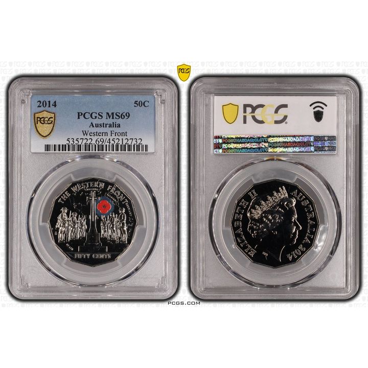 2014 Australian Fifty Cent, 50c Western Front PCGS - MS69 -732