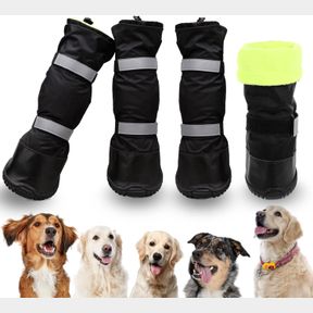 SUNFURA DOG RAIN BOOTS WITH WARM FLEECE, WATERPROOF AND SKID-PROOF MEDIUM LARGE DOG SHOES WITH REFLECTIVE STRAPS AND RUGGED SOLE,