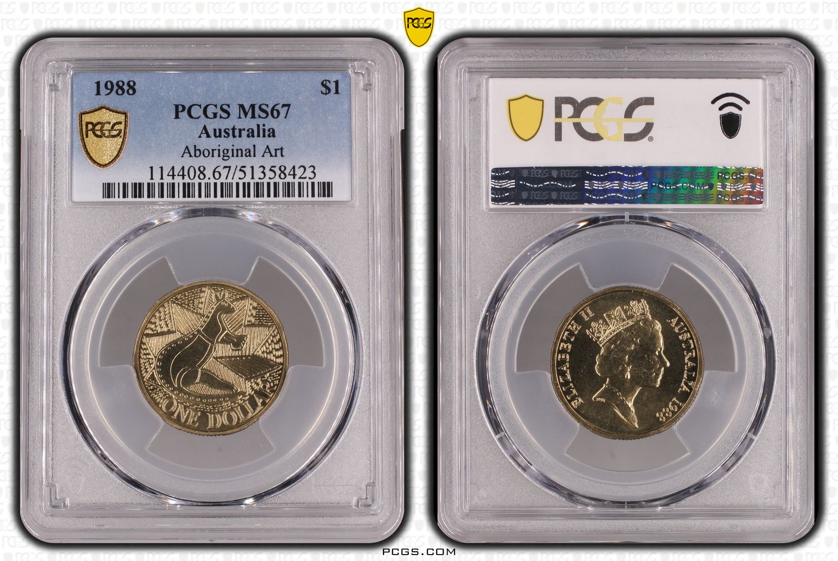 Aboriginal Art - Kangaroo, One Dollar, 1988, PCGS MS67