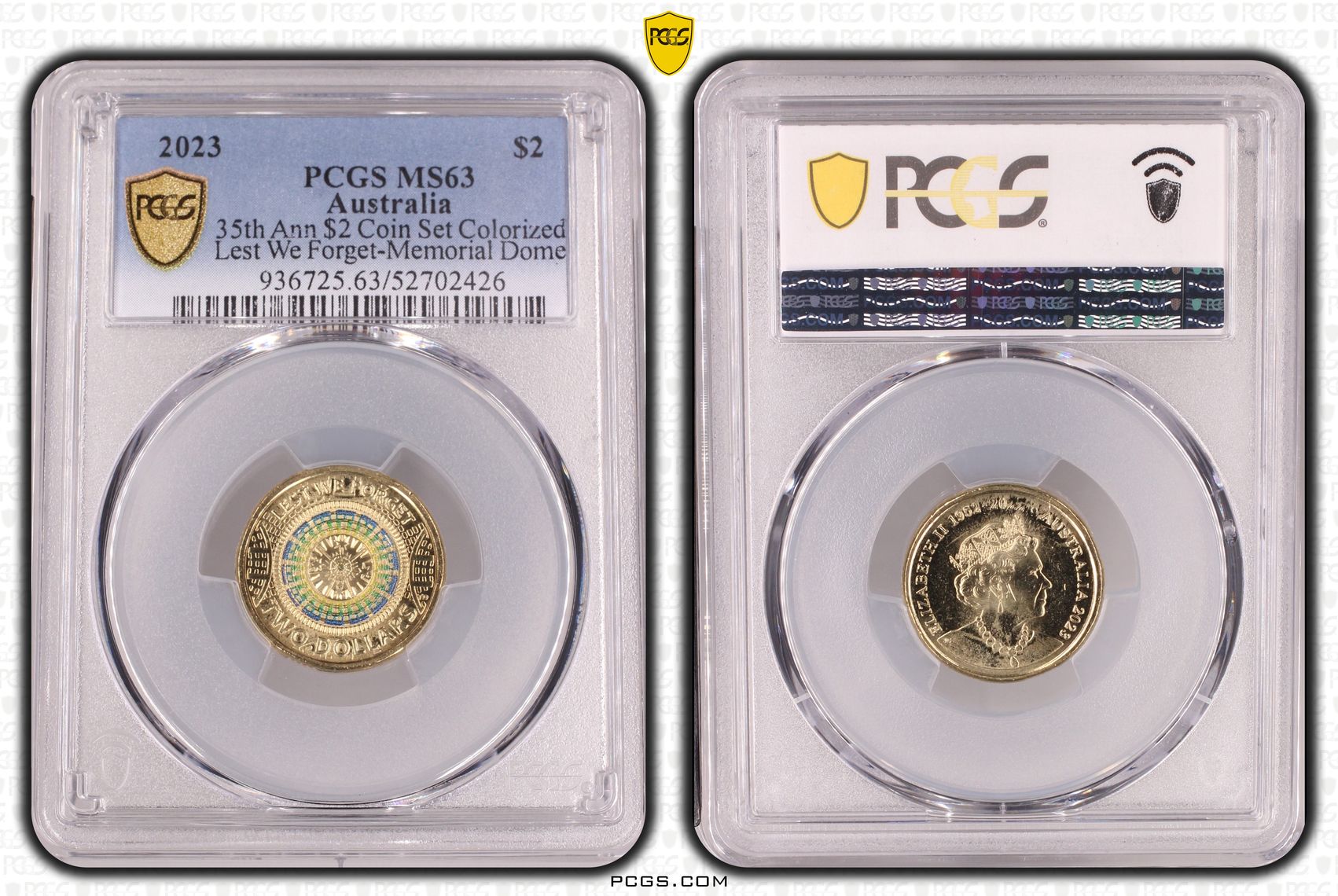 35th Ann $2 Coin Set Colorized Lest We Forget-Memorial Dome, Two Dollar, 2023, PCGS MS63