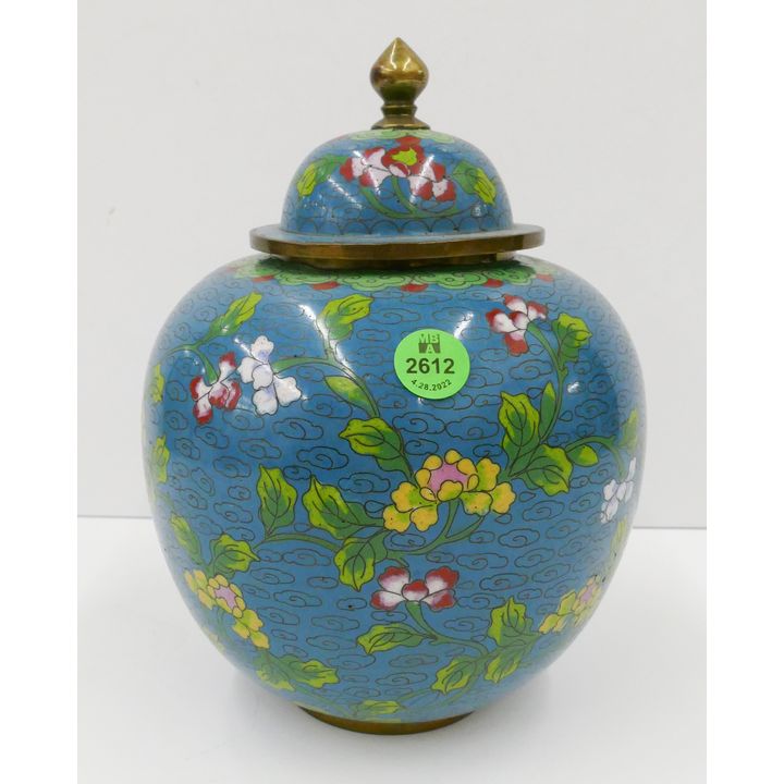 Old Chinese Blue Floral Cloisonne Ginger Jar- 8.5''