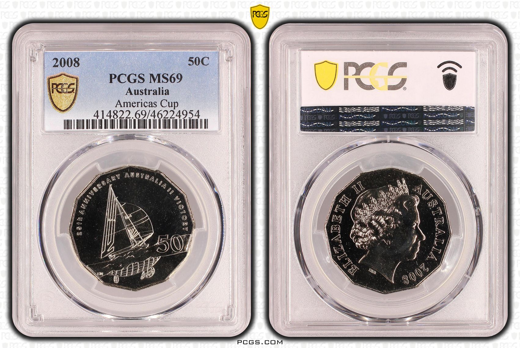 Elizabeth II, Americas Cup, POP 17/0, Fifty Cent, 2008, PCGS MS 69