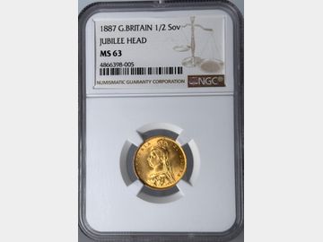1887 VICTORIA JUBILEE HEAD GOLD HALF SOVEREIGN MS63