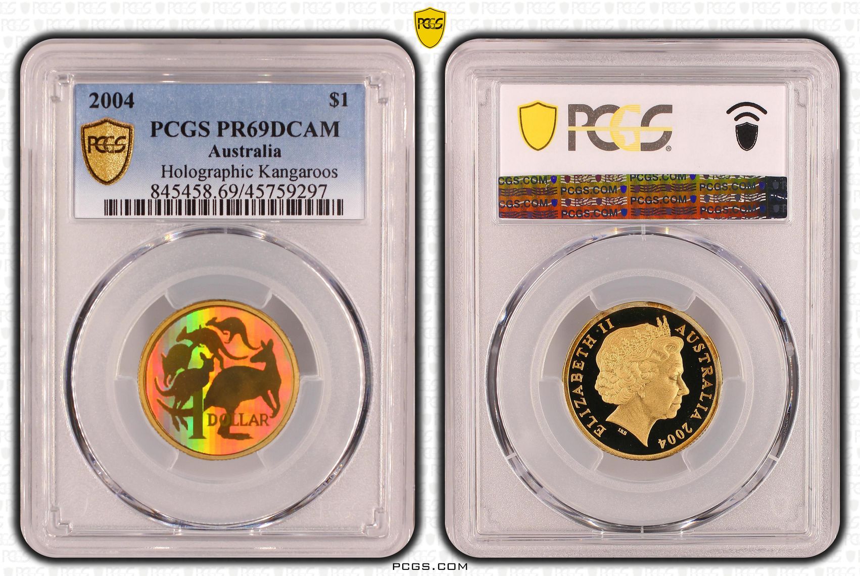 Holographic Kangaroos, One Dollar, 2004, PCGS PR69DCAM