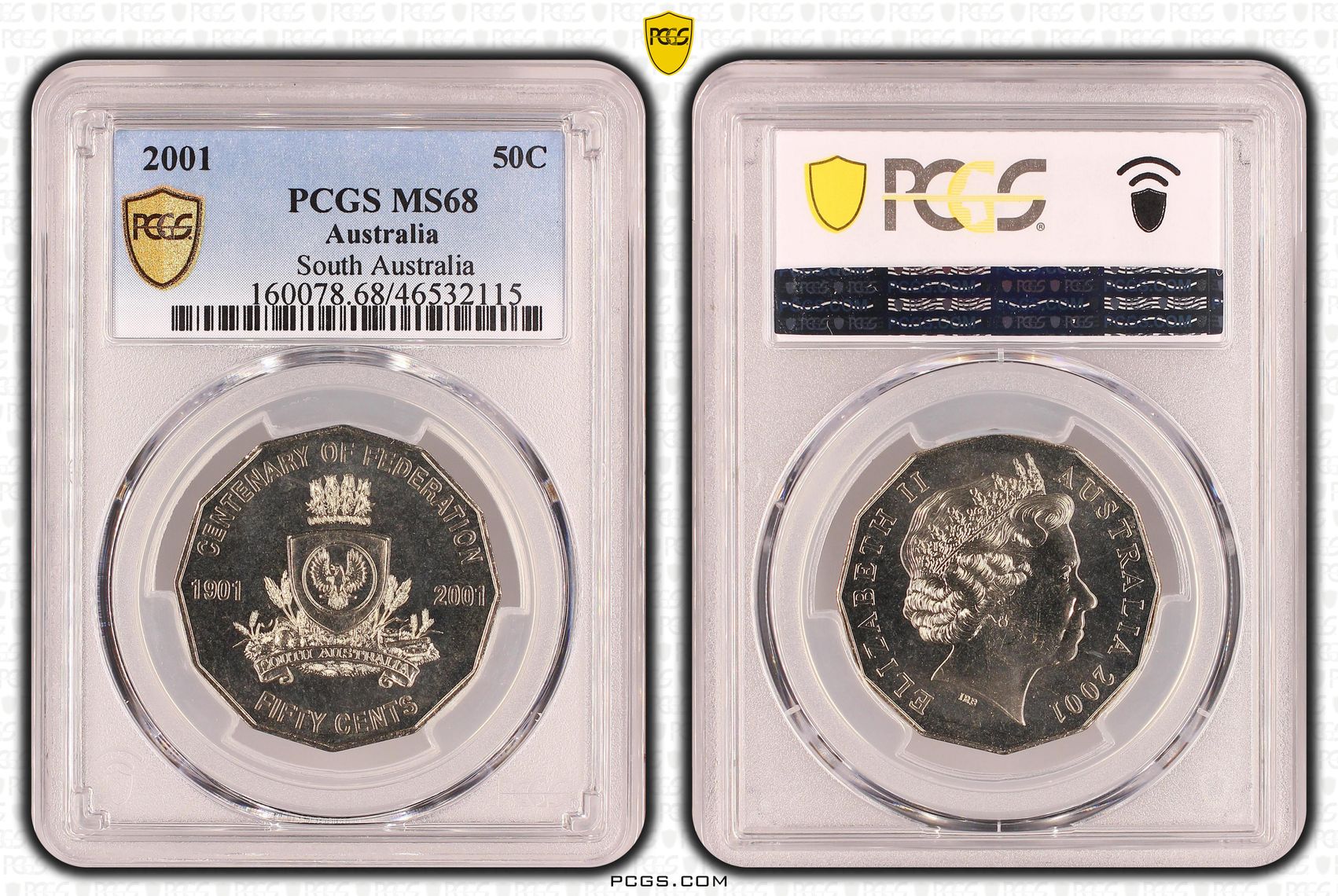 South Australia, POP 5/0, Fifty Cent, 2001, PCGS MS68
