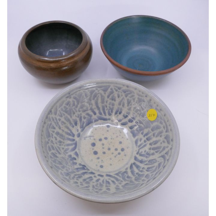 3pc Louis Mideke Studio Pottery Bowls- 5 to 8'' diameter