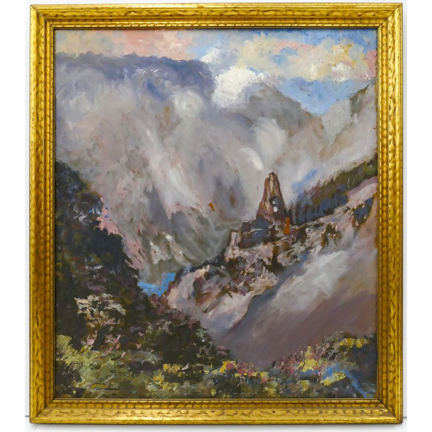 Large Impressionist Mountain Scene Oil Painting Gilt