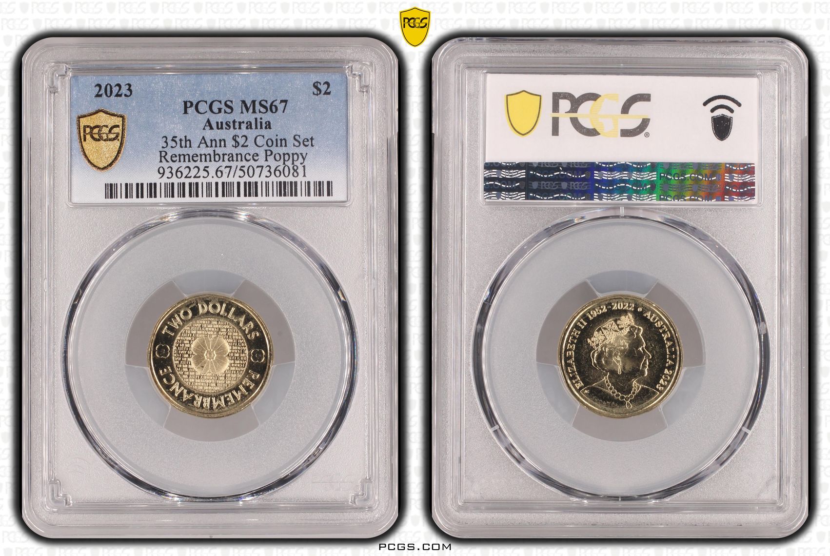 35th Ann $2 Coin Set Remembrance Poppy , Two Dollar, 2023, PCGS MS67