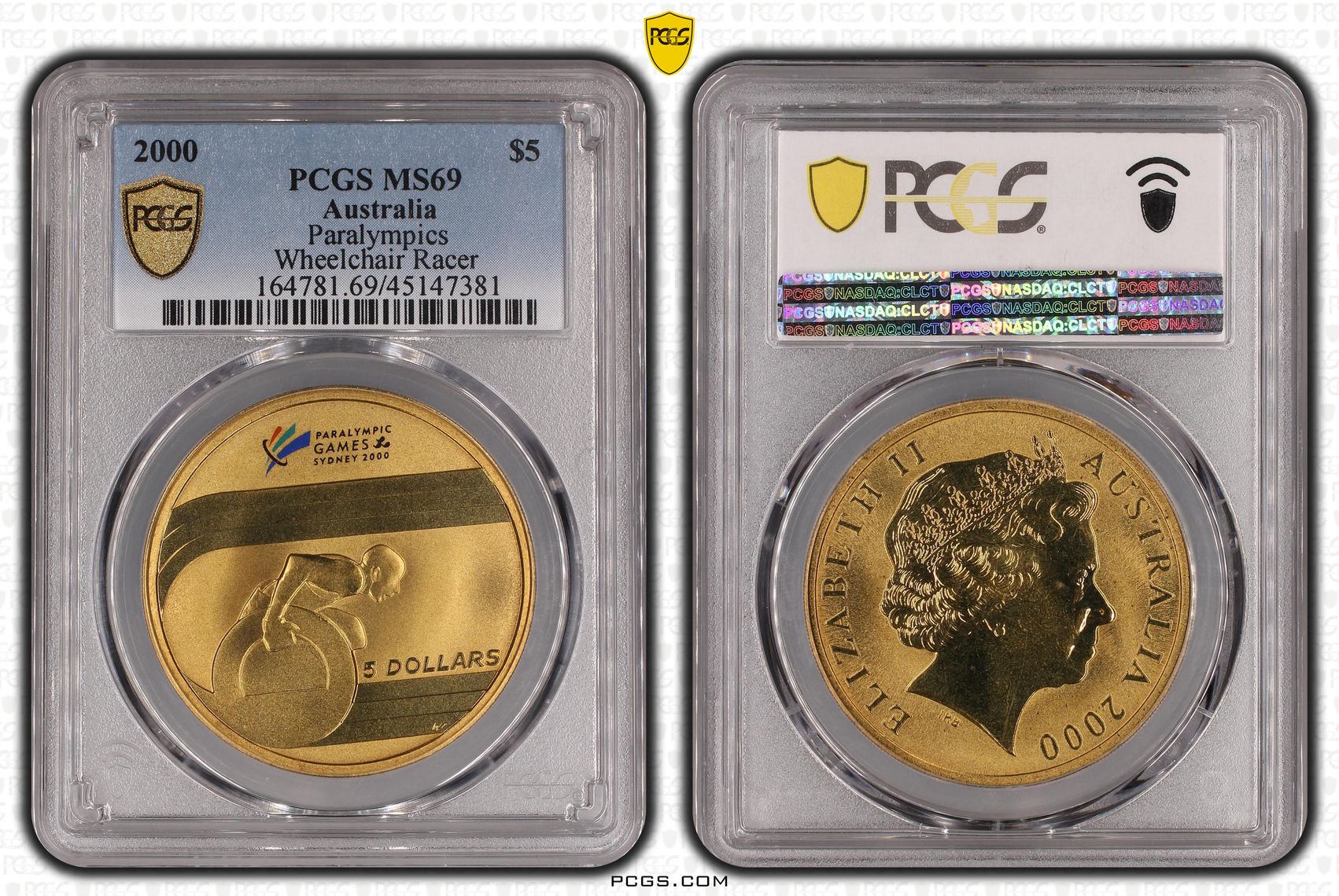 2000 Australia Five Dollar, $5 Paralympics Wheelchair Racer PCGS - MS69 POP 3/0 -381