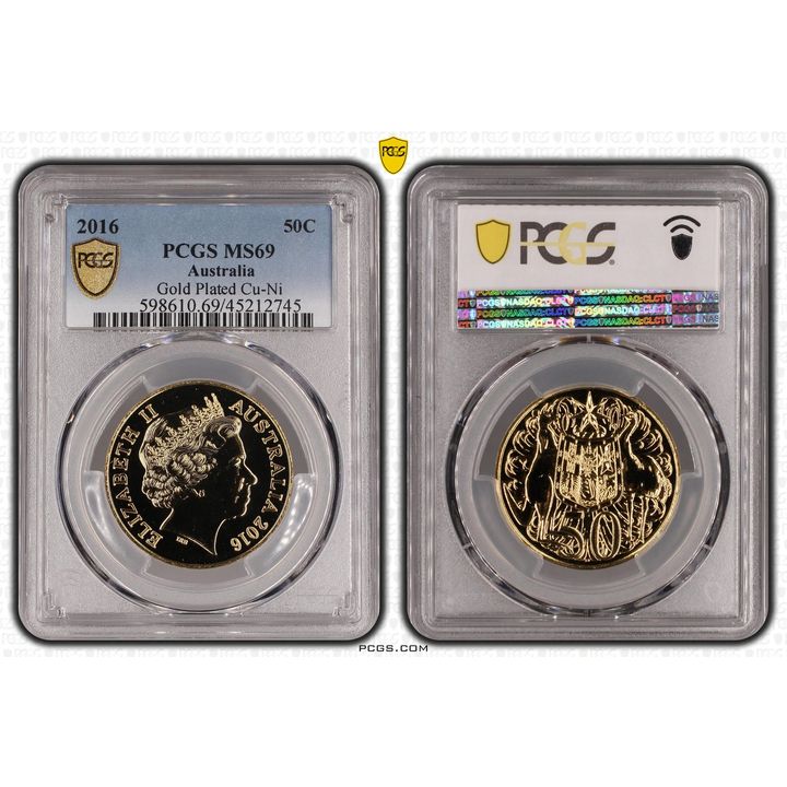 2016 Australia Fifty Cent, 50c Gold Plated Cu-Ni PCGS - MS69 -745