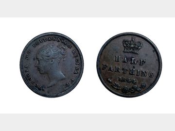 1844 VICTORIA YOUNG HEAD COPPER HALF FARTHING