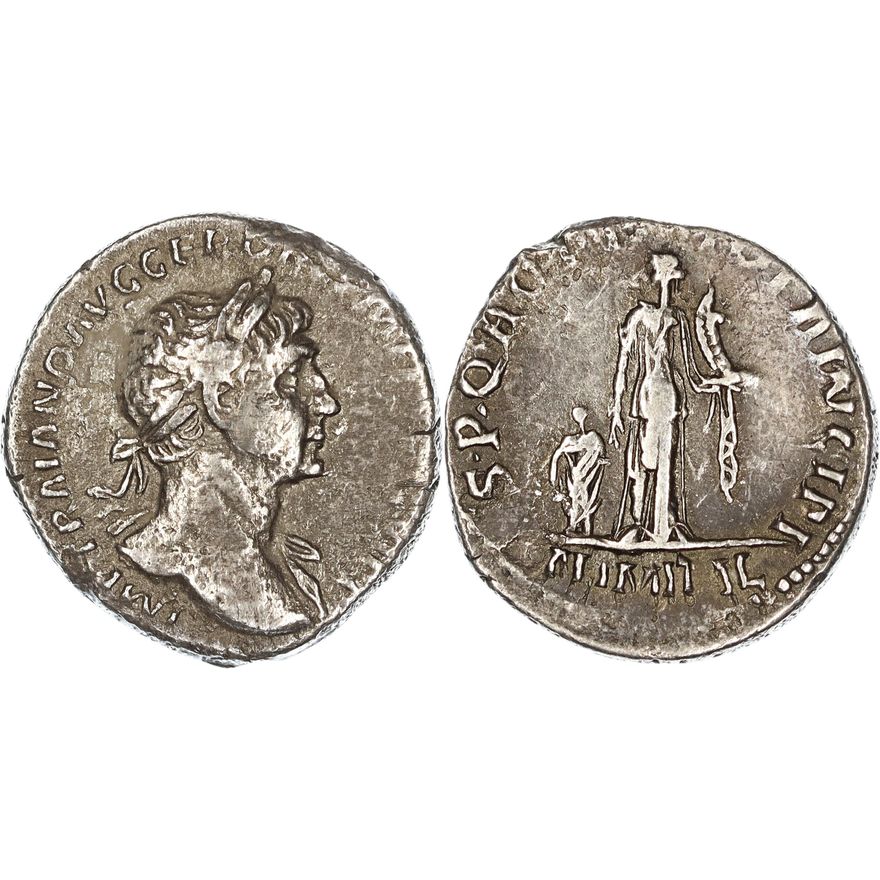 Roman Empire, Trajan, Silver Denarius, 112-113 AD,  gF-aVF