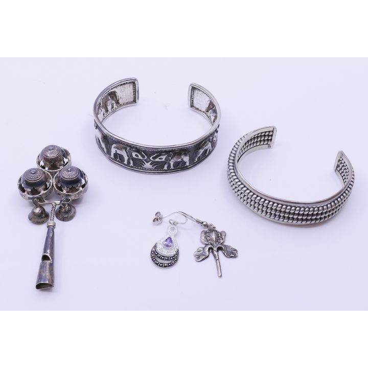 Box Sterling Bangle Bracelets and Rattle