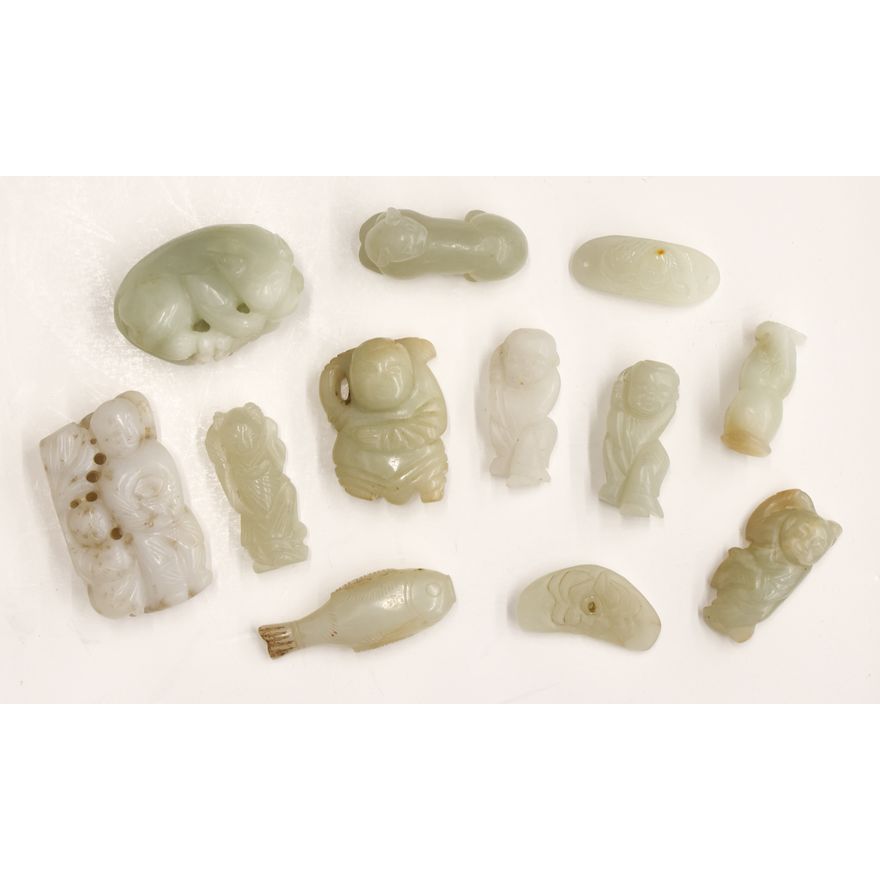 12pc Chinese Jade Small Pebble Carvings