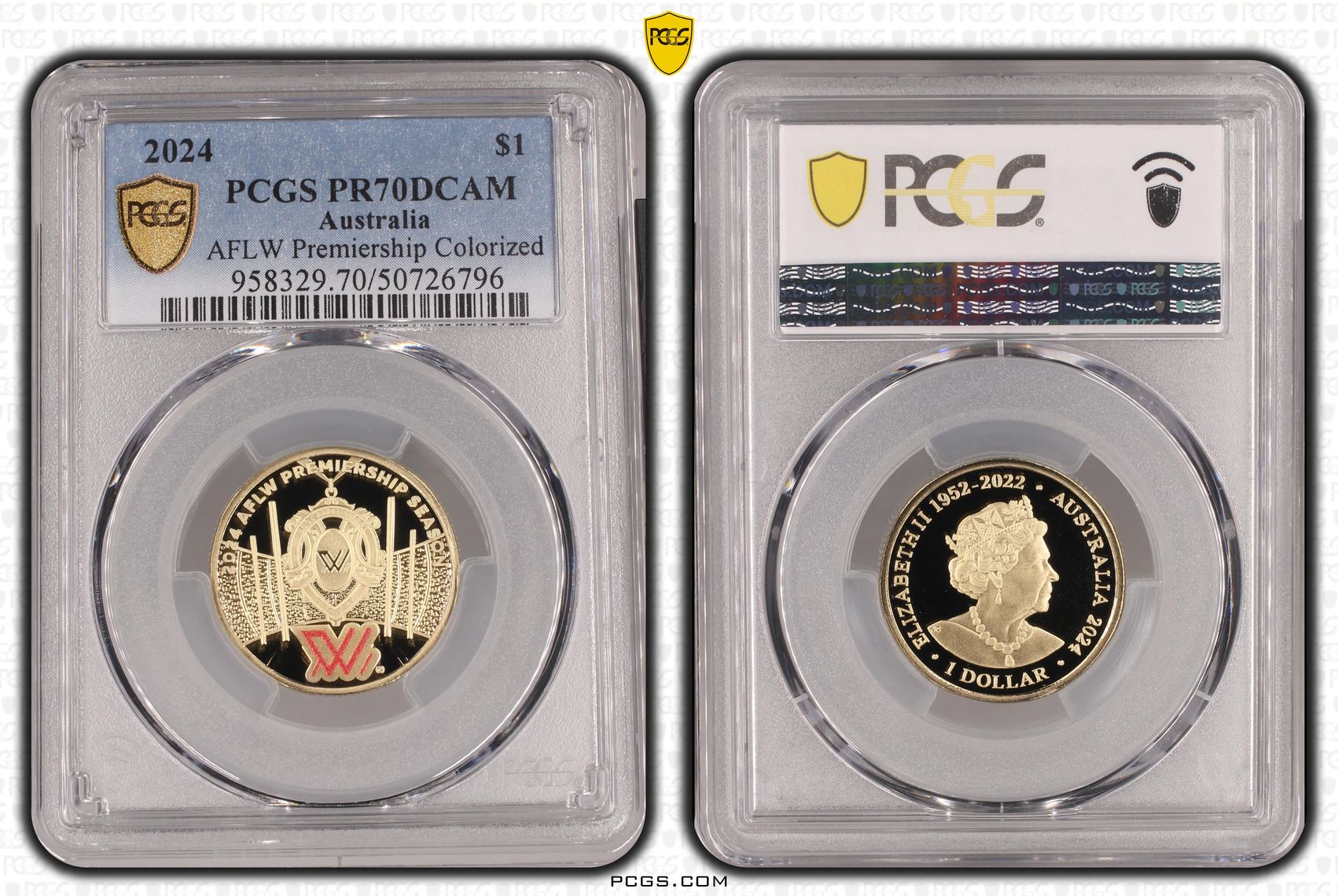 AFLW Premiership Colorized, POP 20/0, One Dollar, 2024, PCGS PR70DCAM
