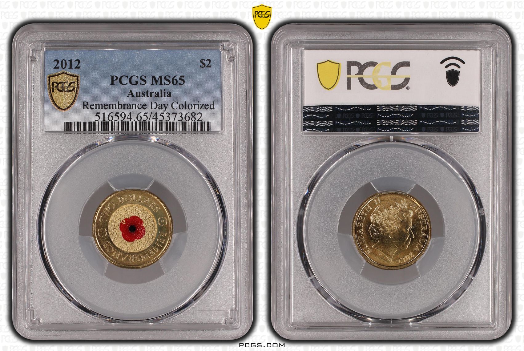 Elizabeth II, Remembrance Day Colored, Two Dollar, 2012, PCGS MS65