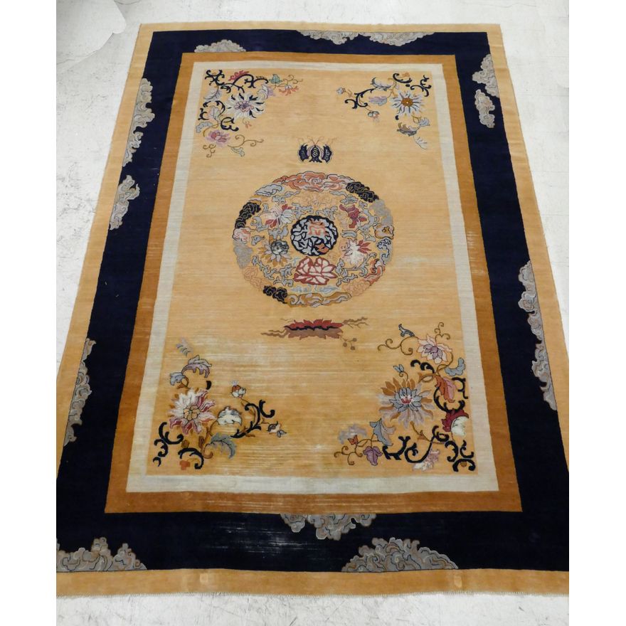 Antique Chinese Peking Lotus Medallion Rug 8'x11'4"